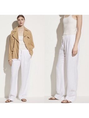 VINCE. White 100% hemp Linen Drawstring Pants With Pockets Beachy Casual 6